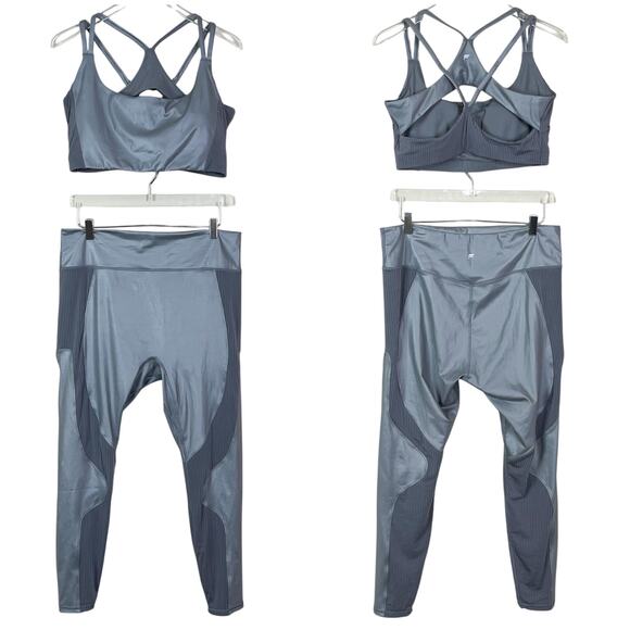 Fabletics | Matching Gunmetal Grey Metallic Silver Two Piece Bra Leggings Set - Picture 11 of 11